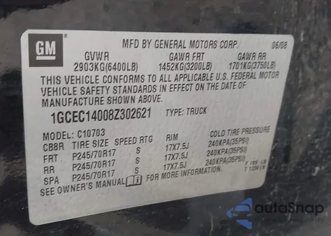 2008 Chevrolet Silverado C1500 z USA, uszkodzony, nr VIN 1GCEC14008Z302621